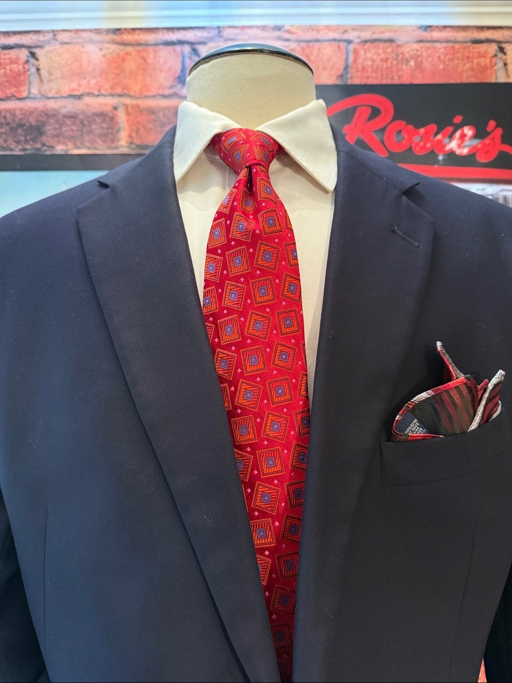 Custom Hart Schaffner Marx Navy Blazer with Gold Embroidery